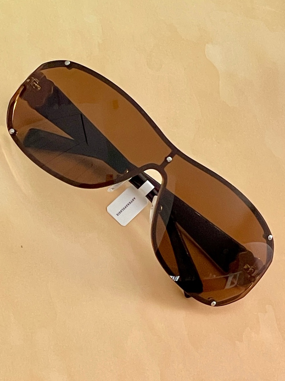 Anthropologie Oversized Shield Silver Studs- Floral Crystal Sunglasses in Brown